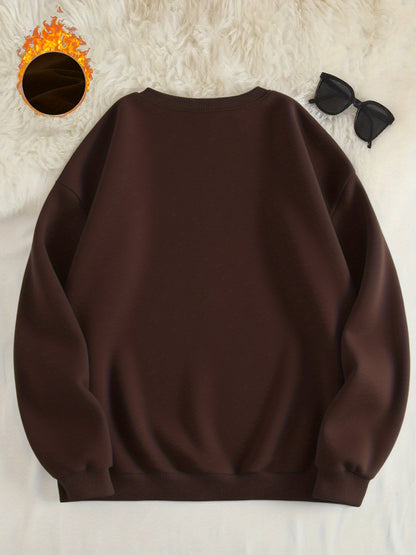 -Lined Women's Crewneck Pullover, Casual Printed Versatile Sweatshirt, Multiple Colors Available