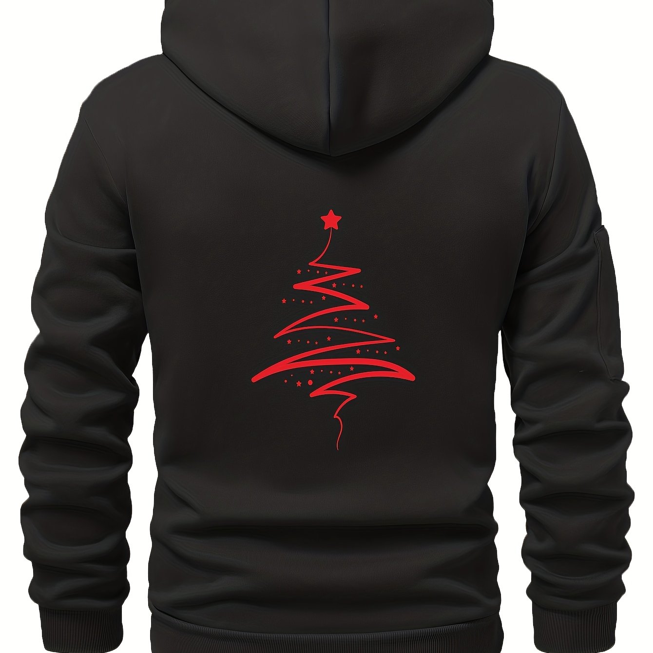 Men'S Minimalist Red & Christmas Tree Print Hooded Sweatshirt - Long Sleeve Casual Pullover with Piping, Regular Fit Winter Warmth for Holiday Parties, Outdoor Activities & Casual Attire, Christmas Sweatshirt, Seasonal Fashio
