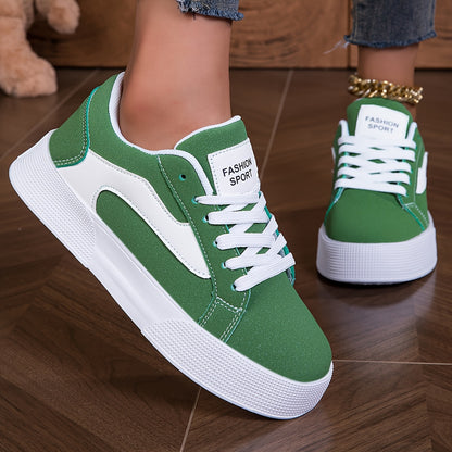 Chic Women's Low-Top Lace-Up Sneakers - Fashionable Colorblock Design, Lightweight & Comfortable Skate Shoes with EVA Sole