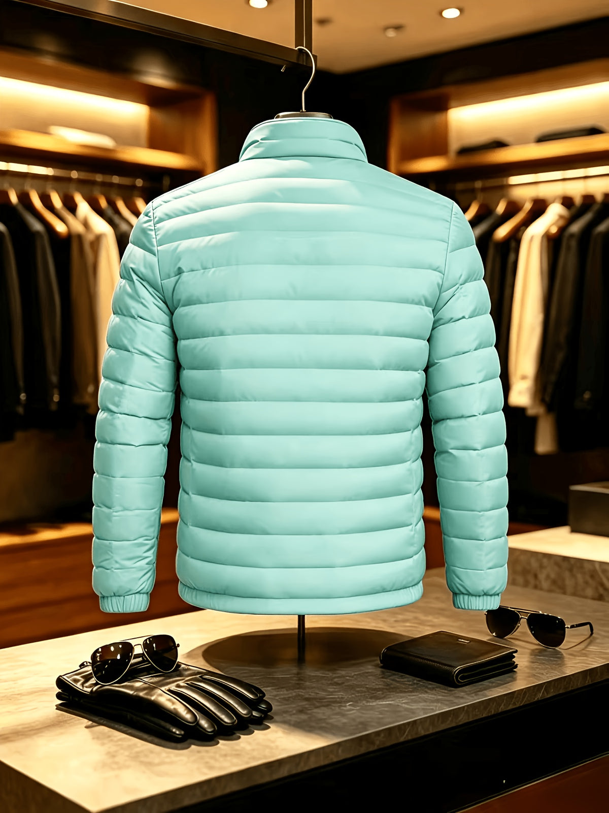Men's Lightweight Quilted Zip-Up Jacket with Stand Collar