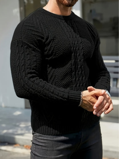 Men's Classic Autumn/Winter Textured T-Shirt, Round Neck Long Sleeve Knit Sweater, Fashion Casual Top, Suitable for Casual and Daily Wear, Men's Winter Clothing, Men's Sweater, Christmas Sweater, Men's Christmas Sweater, Wint