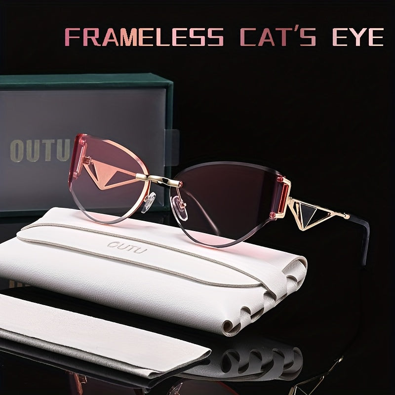 Cat-Eye Rimless Women's Glasses with Hollow-Out Metal Temples