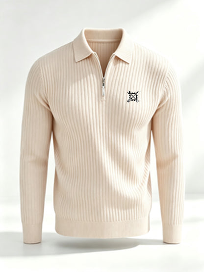 Men's Casual Long-Sleeve Ribbed Polo Shirt for Fall/Winter