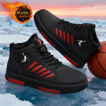 Men'S Winter Warm Thermal Insulated Sneakers - Heavy-Duty Cold Weather Shoes with Thick PVC Sole, Lace-Up Closure, All-Season Outdoor Hiking, Skateboarding, Basketball - Mid-top Design For Enhanced Stability & Warmth - Ideal