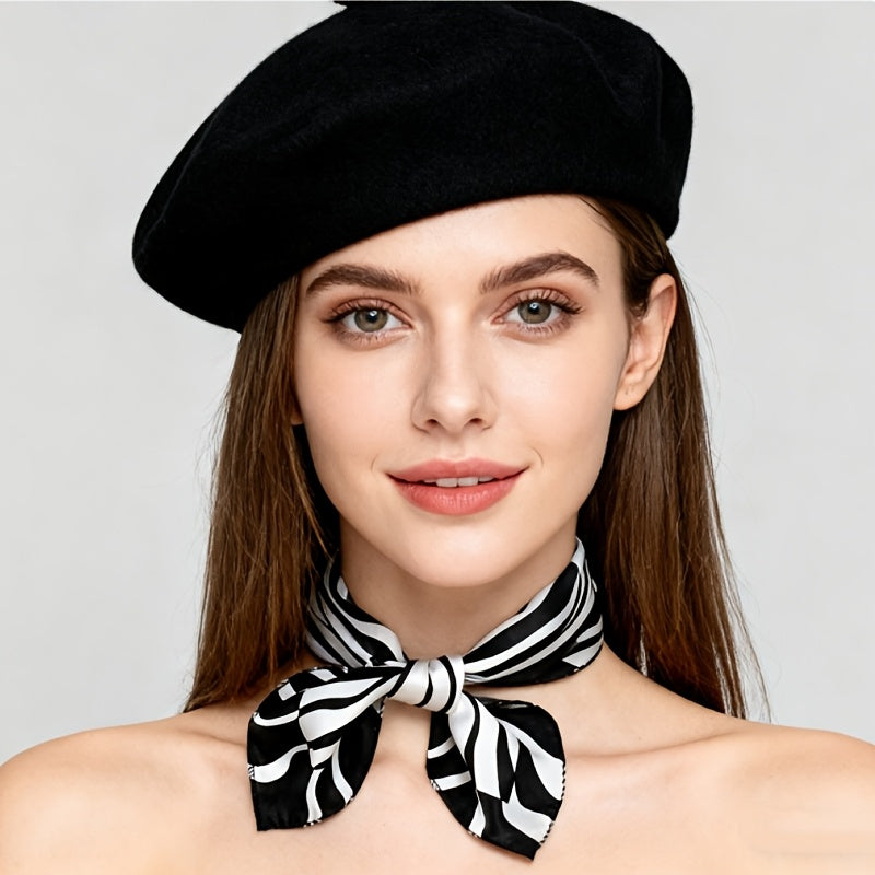Women’s Autumn Winter Beret Hat and Scarf Set with Bow