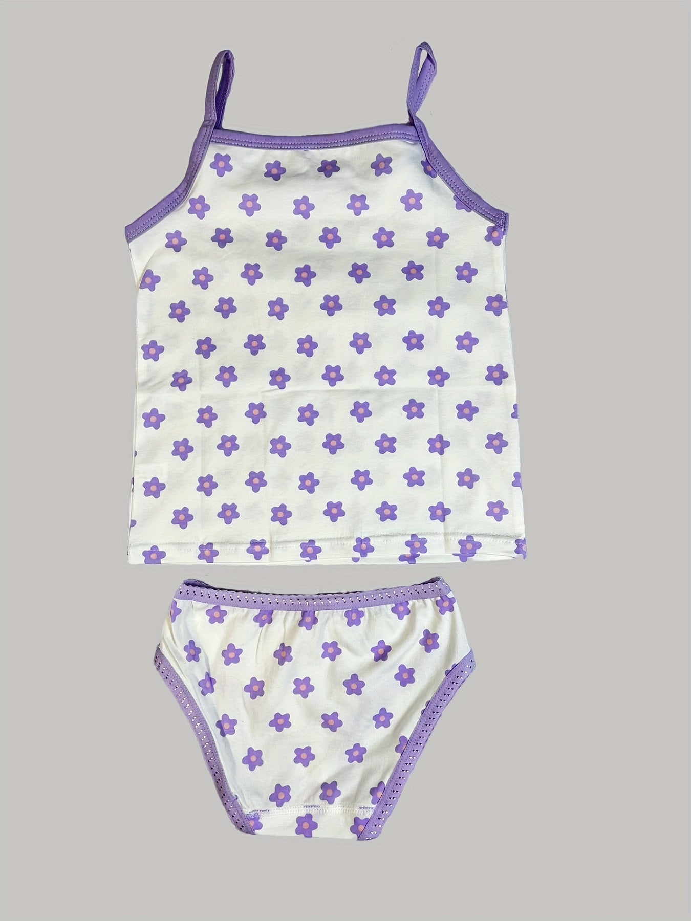 Girls' Cotton Playful Suspender Underwear Set with Bow Detail