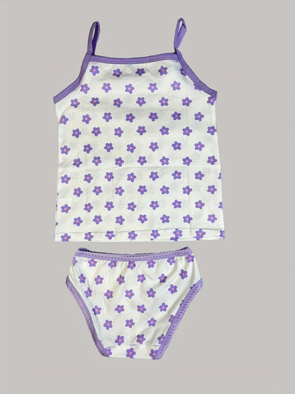 Girls' Cotton Playful Suspender Underwear Set with Bow Detail