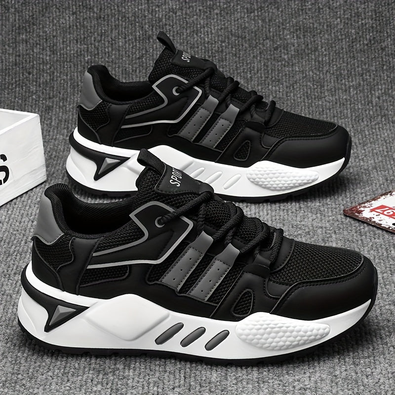 Men's Breathable Mesh Running Sneakers - Lightweight, Comfortable, and Durable Low-Top Sneakers for Casual and Sporty Wear, Versatile Trainers   Modern Sneakers   Stylish Stripes