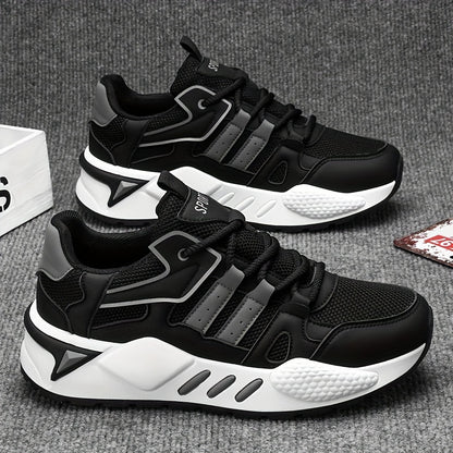 Men's Breathable Mesh Running Sneakers - Lightweight, Comfortable, and Durable Low-Top Sneakers for Casual and Sporty Wear, Versatile Trainers   Modern Sneakers   Stylish Stripes