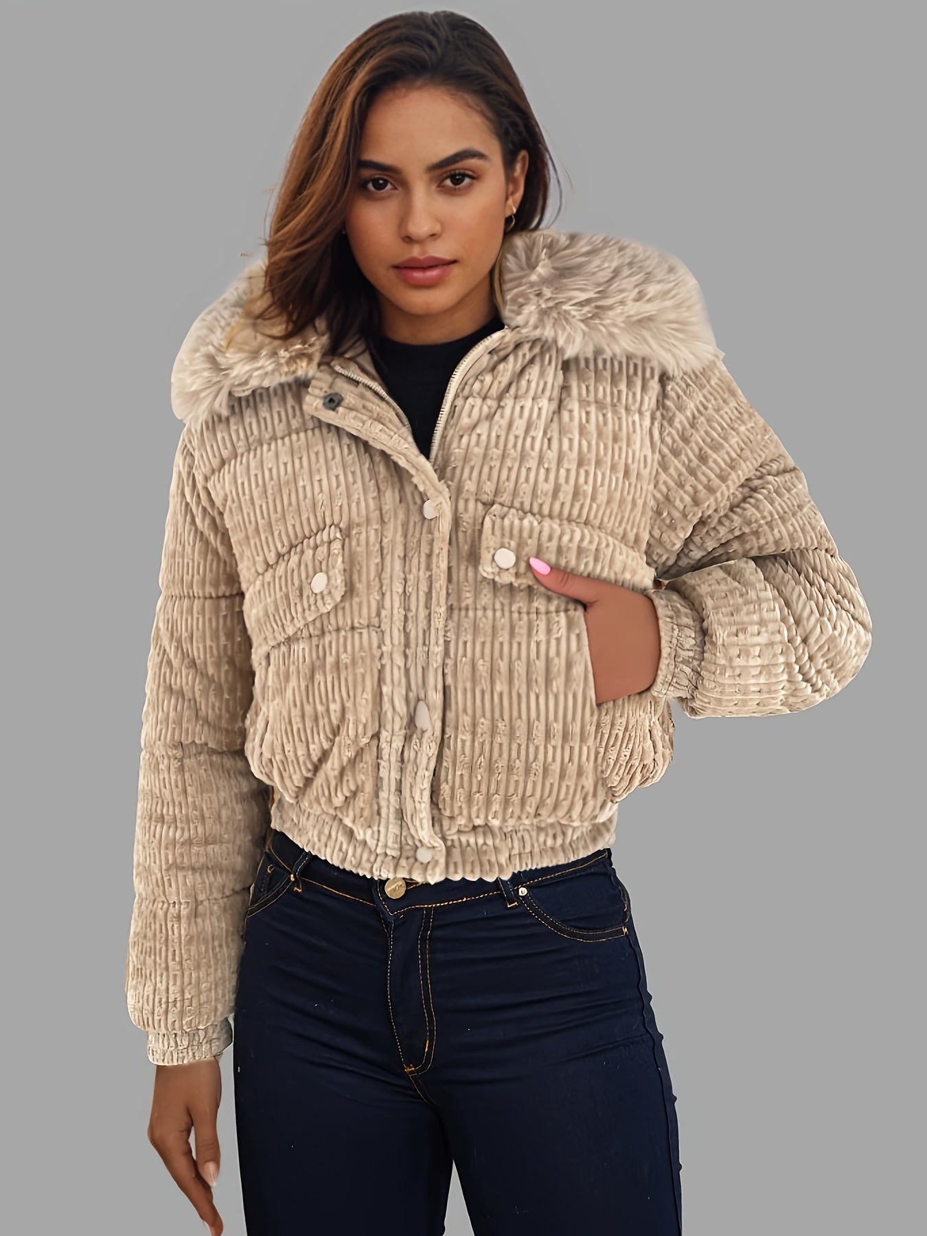 Կանացի ձմեռային բաճկոն - կայծակաճարմանդով վերարկու՝ անջատվող մորթե օձիքով, բորդո/կարմիր - ցուրտ եղանակի վերնազգեստ՝ ամենօրյա և պաշտոնական միջոցառումների համար