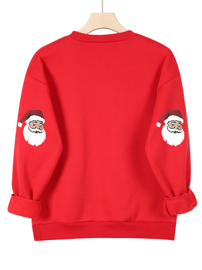 Women'S Glittery Snowman & Santa Hat Print Sweater - Winter Warmth with Red & Snowflakes, Round Neck Casual Sweater for Fall & Winter, Cozy Holiday Outfit For Christmas & New Year's, Christmas Sweater, Seasonal Fashion, Festi