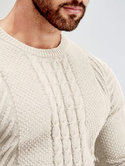 Men's Classic Autumn/Winter Textured T-Shirt, Round Neck Long Sleeve Knit Sweater, Fashion Casual Top, Suitable for Casual and Daily Wear, Men's Winter Clothing, Men's Sweater, Christmas Sweater, Men's Christmas Sweater, Wint