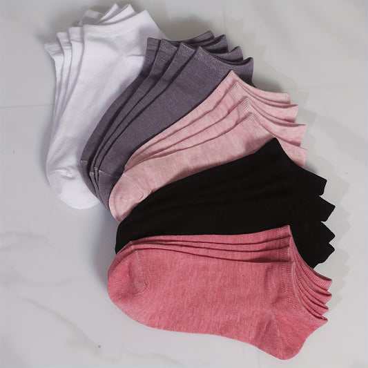 10 Pairs Solid Ankle Socks, Simple & Lightweight Low Cut Socks, Women's Stockings & Hosiery