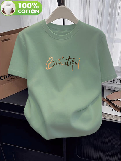 Women's Casual Cotton T-Shirt, Summer Short Sleeve, Breathable Fit