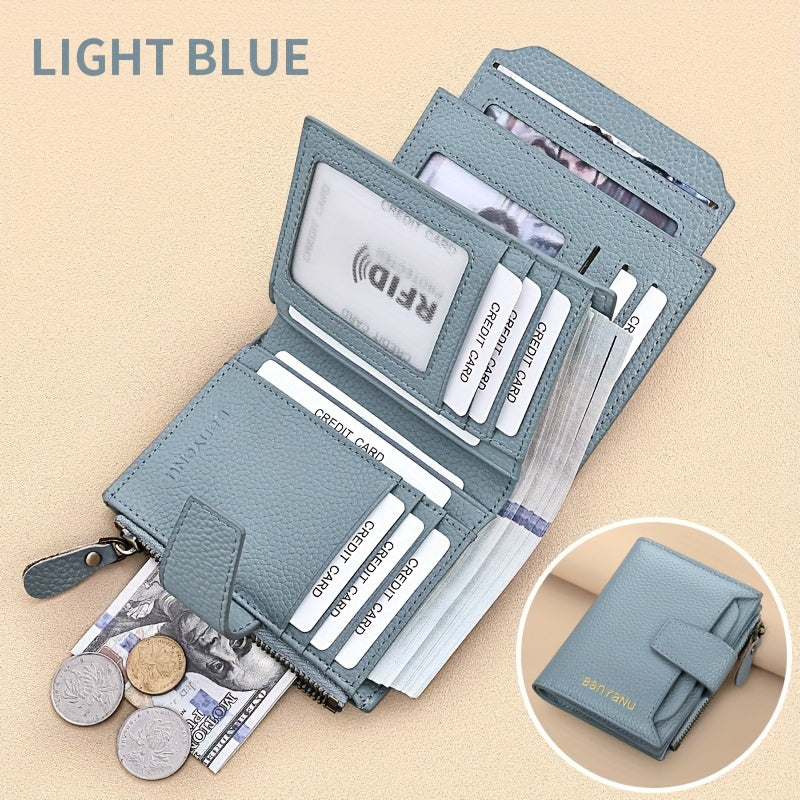 BANYANU Women'S Genuine Faux Leather Wallet - Red Lychee Grain Texture, Multi-Card Slots, Zippered Coin Pocket, Detachable ID Window, Compact Design for Everyday Use, Secure Coin Storage | Stylish Wallet | Synthetic