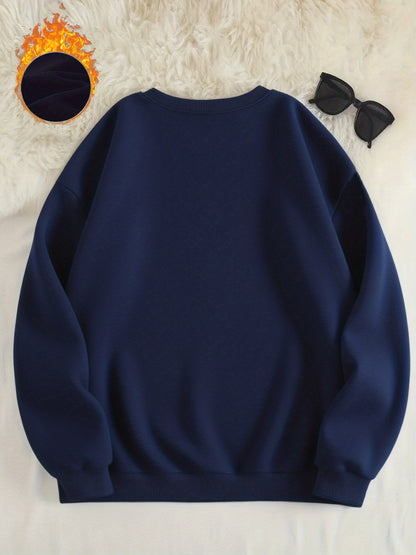 -Lined Women's Crewneck Pullover, Casual Printed Versatile Sweatshirt, Multiple Colors Available