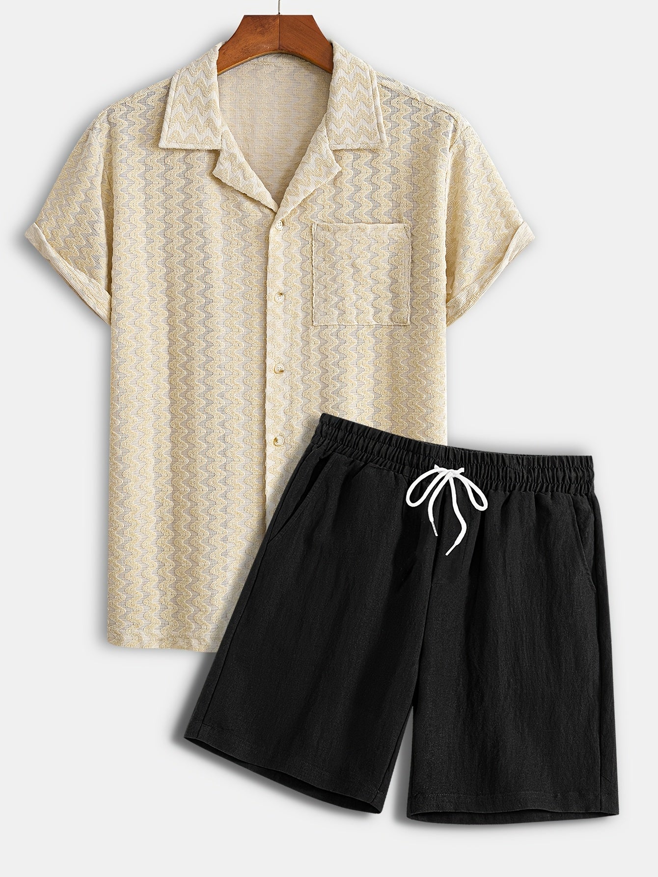 Men's Stretch Jacquard Short Sleeve Shirt & Shorts Set