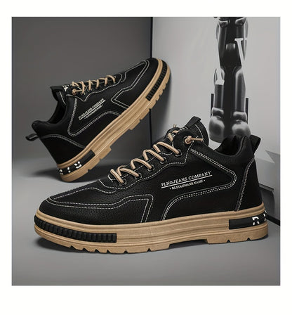 Men's All-Season Work Shoes - Anti-Slip, Durable, Breathable Low-Top Lace-Up Sneakers in Black with PU Upper & PVC Sole, Perfect for Casual & Outdoor Activities