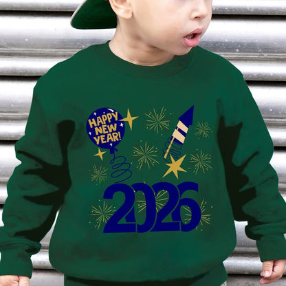 Boys' 2026 New Year Rocket & Fireworks Print Sweatshirt - Winter Warm Long Sleeve Sweater with 2026 Number Design, Casual Round Neck Pullover for Christmas & Parties ( to)