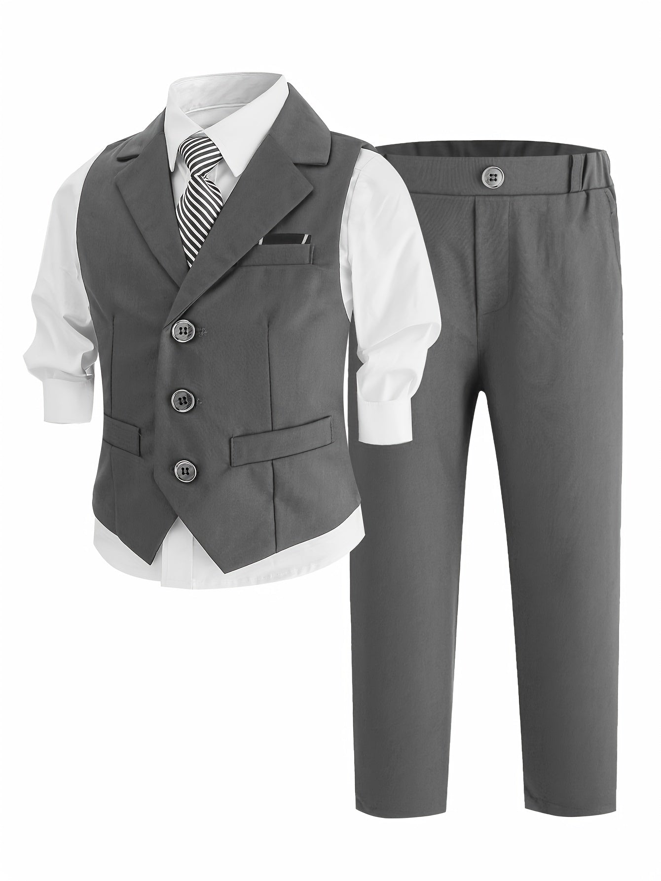 Boys' Summer Casual Dress Set with Vest, Pants & Tie
