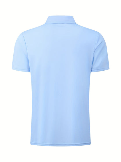 [Golf Apparel] Men's Classic White Shirt - Casual Summer Style with Short Sleeves, Zipper Collar, and Stretch Polyester Fabric - Perfect for Streetwear & Golf