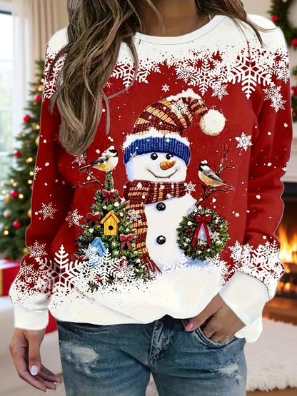 Women'S Christmas Sweater - Red & White Holiday Sweater with Snowman, Cozy Fall/Winter Pullover for Christmas Party, Family Gathering, Everyday Winter Outfits - Elegant Holiday Sweater for Women, Christmas Clothes, Festive Pa