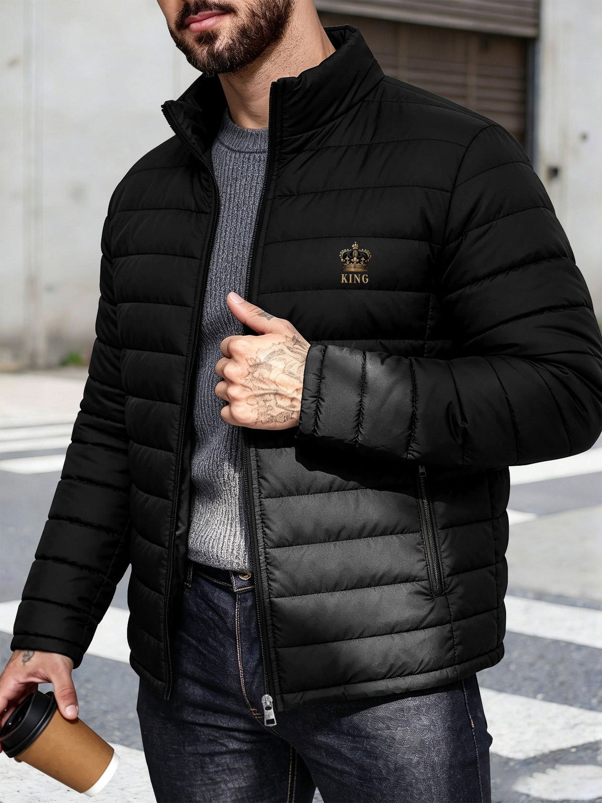 Men's Thermal Padded Casual Jacket with Stand Collar