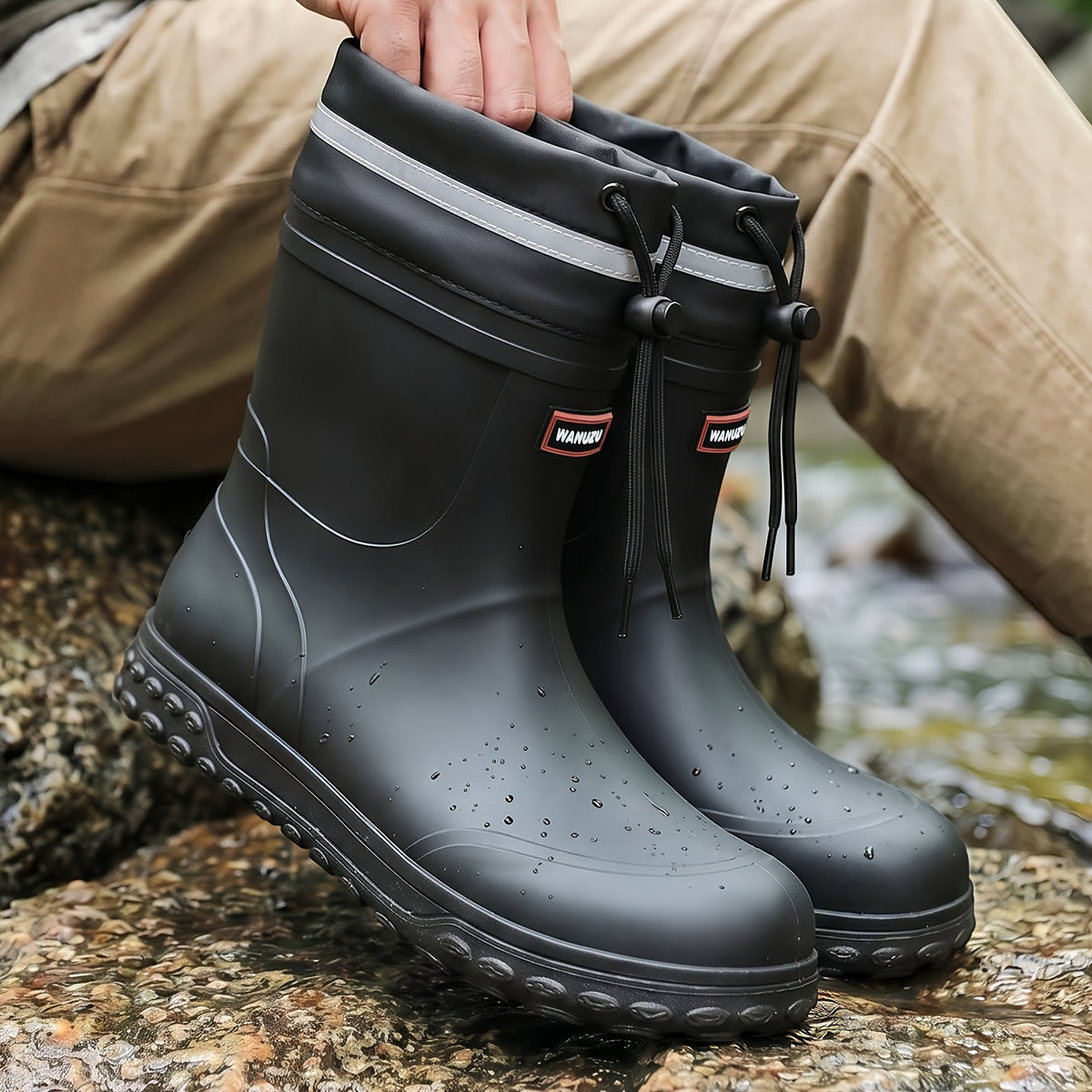 Men's Waterproof Short Rain Boots with Non-Slip Thick Sole