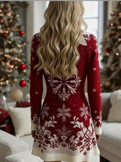 Կանացի էլեգանտ Սուրբ Ծննդյան երեկույթի զգեստ՝ կարմիր, ձյունագույն, երկար թևքերով, կլոր վզնոցով, ներքնազգեստով և հոսող ձմեռային հարսանեկան հյուրերի զգեստով, տոնական պաշտոնական զգեստ