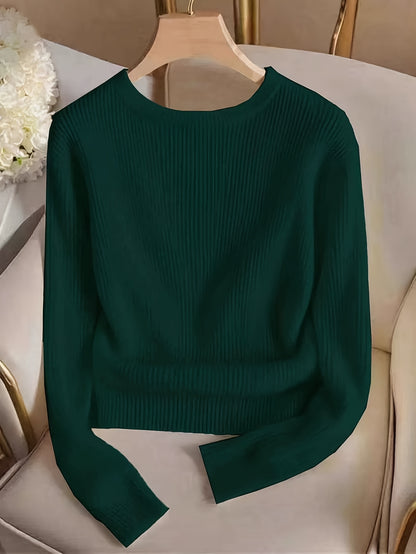 Elegant Solid Color Crew Neck Top for Women, Spring/Summer