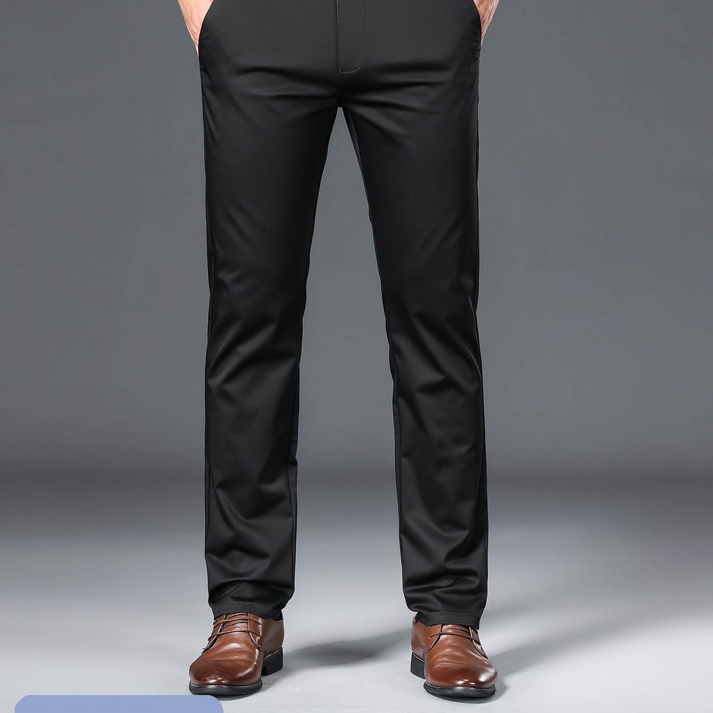 Men's Solid Pants With Pockets, Light Business Style Regular Fit Trousers For Outdoor Activities, Daily Wear For Spring And Autumn