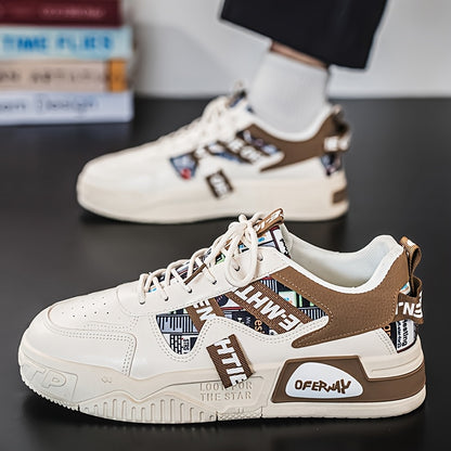 1 Pair MAINALUN Men'S Business Casual Sneakers - Lightweight, Durable, and Stylish for Outdoor Activities, Travel, and Daily Wear, White with Black Accents and Logo, Comfortable Lace-Up Design, Casual Footwear   Stylish Casua