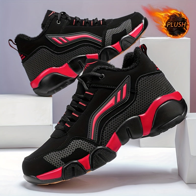 HIDEDUGO-ի ծանրքաշային ձմեռային կոշիկներ-սնիկերներ - Տաք միջին բարձրությամբ կոշիկներ, ամենագնացքային TPR ներբան, կապերով արտաքին կոշիկներ սառույցի և ձյան համար, մեծ չափսեր (սև/սպիտակ) - Ցուրտ եղանակի համար ամենօրյա և սպորտային կոշիկներ