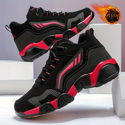 HIDEDUGO-ի ծանրքաշային ձմեռային կոշիկներ-սնիկերներ - Տաք միջին բարձրությամբ կոշիկներ, ամենագնացքային TPR ներբան, կապերով արտաքին կոշիկներ սառույցի և ձյան համար, մեծ չափսեր (սև/սպիտակ) - Ցուրտ եղանակի համար ամենօրյա և սպորտային կոշիկներ