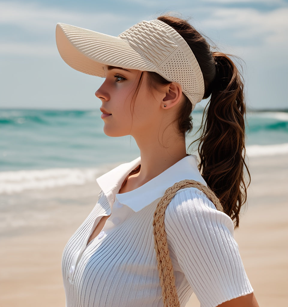 Casual Elastic Knitted Cap, Breathable Women's Empty Top Sunshade Hat For Outdoor Sports And Sun Protection