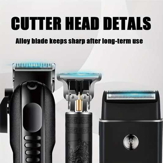 2pcs/3pcs Professional Men'S Hair Clipper - Cordless and USB Rechargeable Beard Trimmer with Limit Comb, Ideal for Haircutting and Beauty, Barber Clippers, Grooming Essentials, Sleek Design, Durable Construction, Personal Car