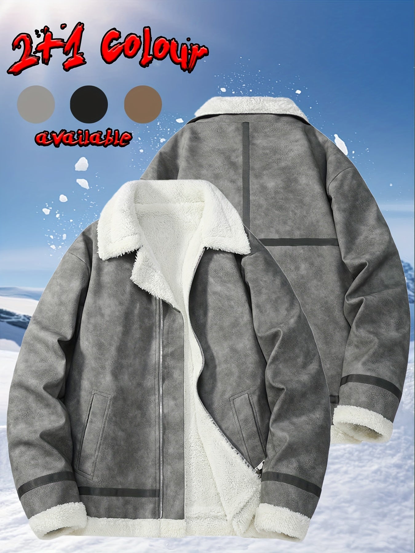 Men's Heavy-Duty Winter Bomber Jacket with - Full-Zip Workwear Coat, Collar & Full-Zip Front, Full-Zip Closure (No Bulk), Golden-Tone Button-like Closure, Hand Washable - Tan/Beige/Brown/Pink/Gray/Purple