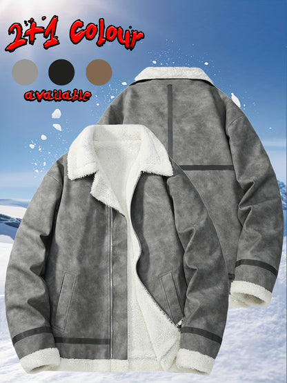 Men's Heavy-Duty Winter Bomber Jacket with - Full-Zip Workwear Coat, Collar & Full-Zip Front, Full-Zip Closure (No Bulk), Golden-Tone Button-like Closure, Hand Washable - Tan/Beige/Brown/Pink/Gray/Purple