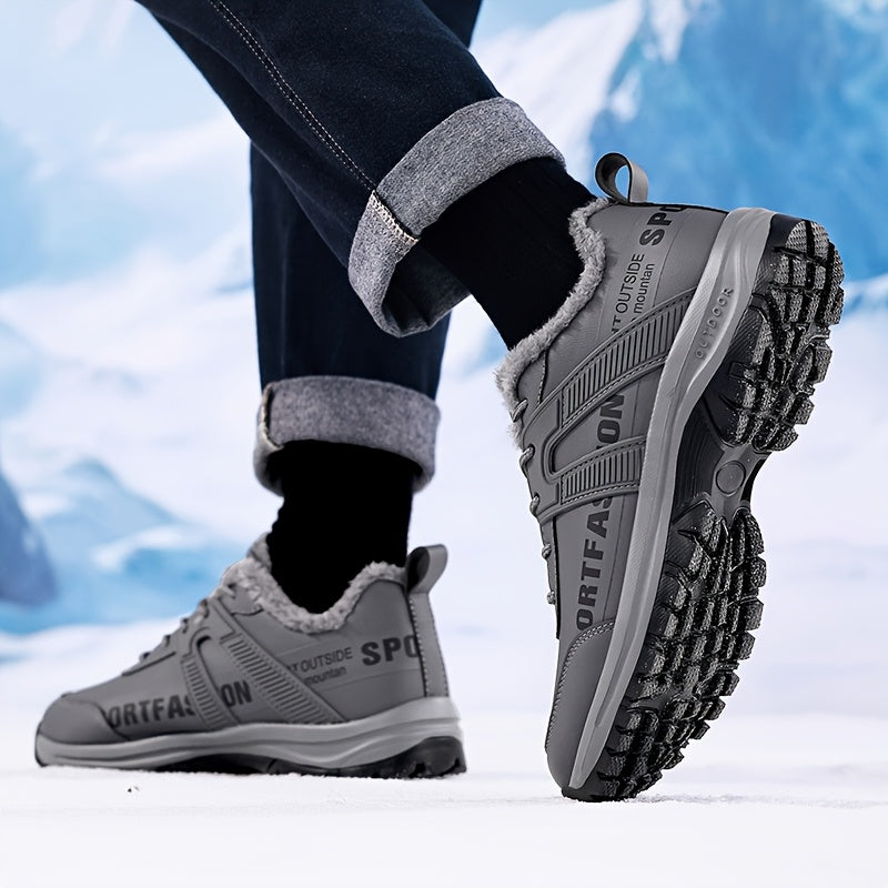 Men's Minimalist Style Winter Thickened Plush Lined Casual Sneakers, Lightweight and Comfortable with Wear- Soles