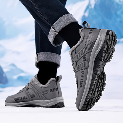 Men's Minimalist Style Winter Thickened Plush Lined Casual Sneakers, Lightweight and Comfortable with Wear- Soles