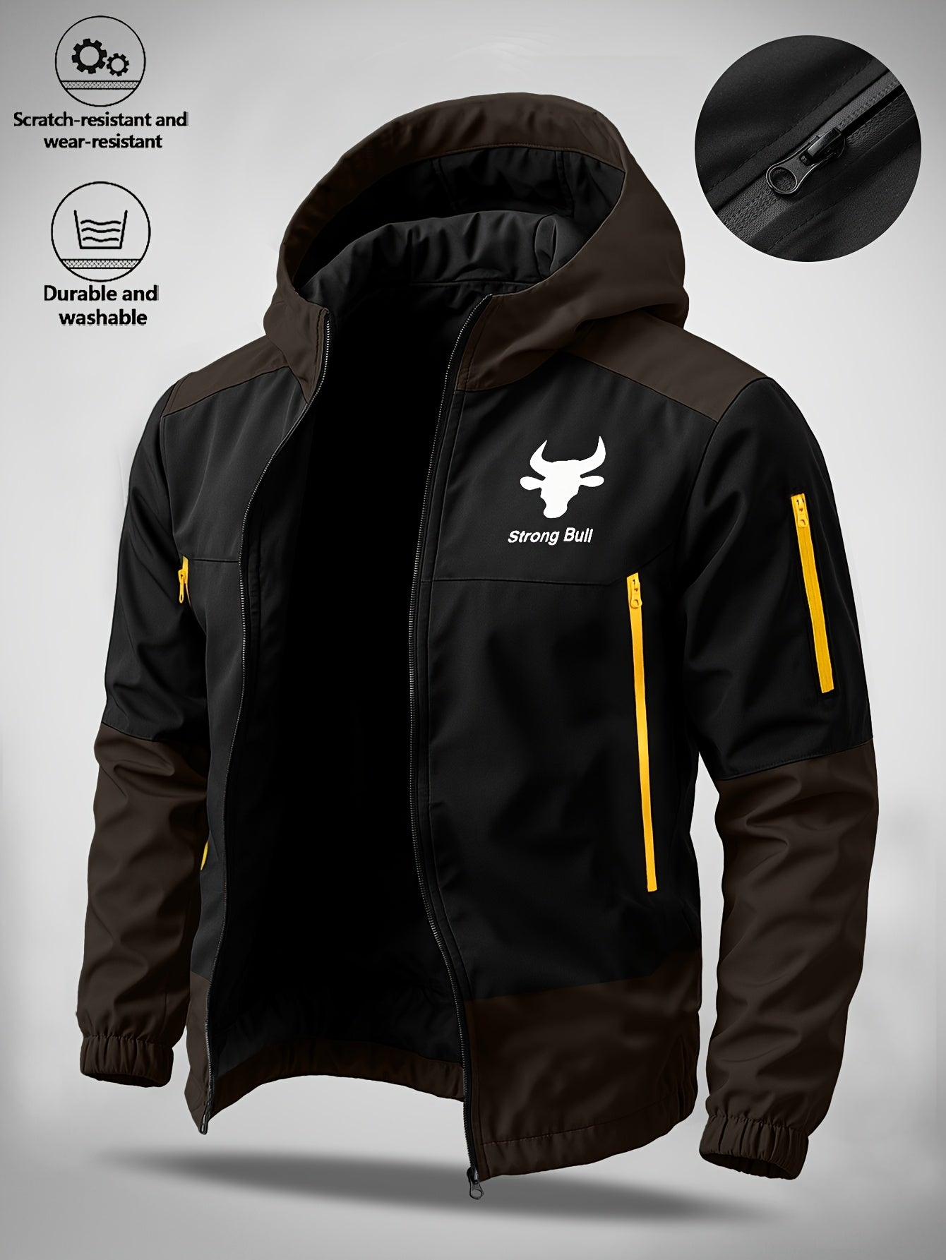Men's Casual Softshell Hooded Jacket with Bull Logo