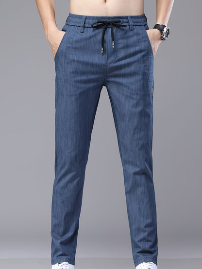 Men's Lightweight Cotton Stretch Business Pants, Slim Straight Fit