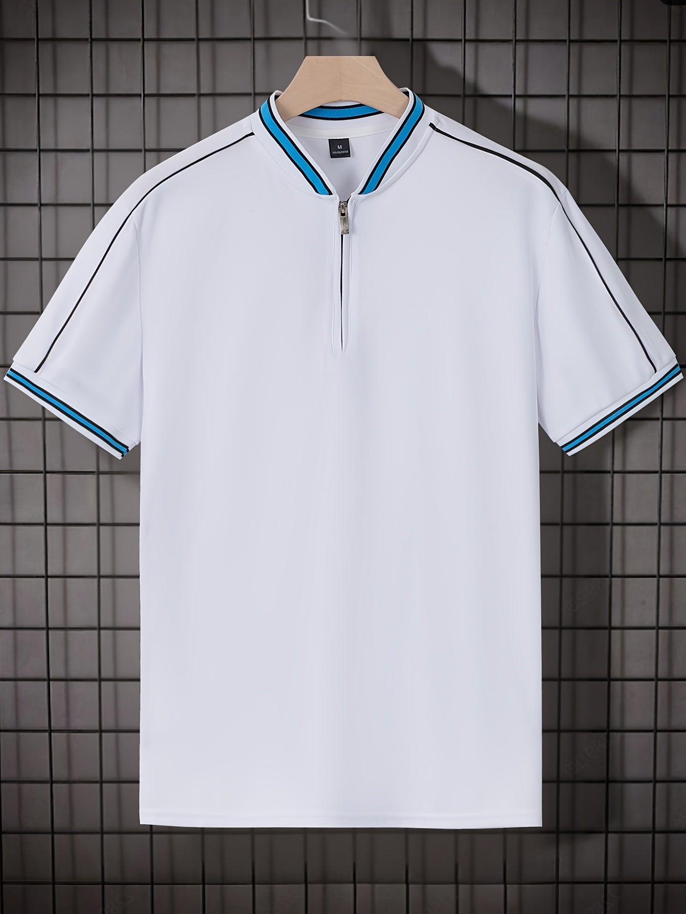 [T-Shirt] Men's Summer Casual Short Sleeve T-Shirt - Breathable Mesh Crew Neck Henley Style Zip Placket, Breathable Fabric, Dry Cleanable Regular Fit Outdoor & Casual Attire, Loose Style, Zip Front Design, Easy Care, Zip Shir - ayq