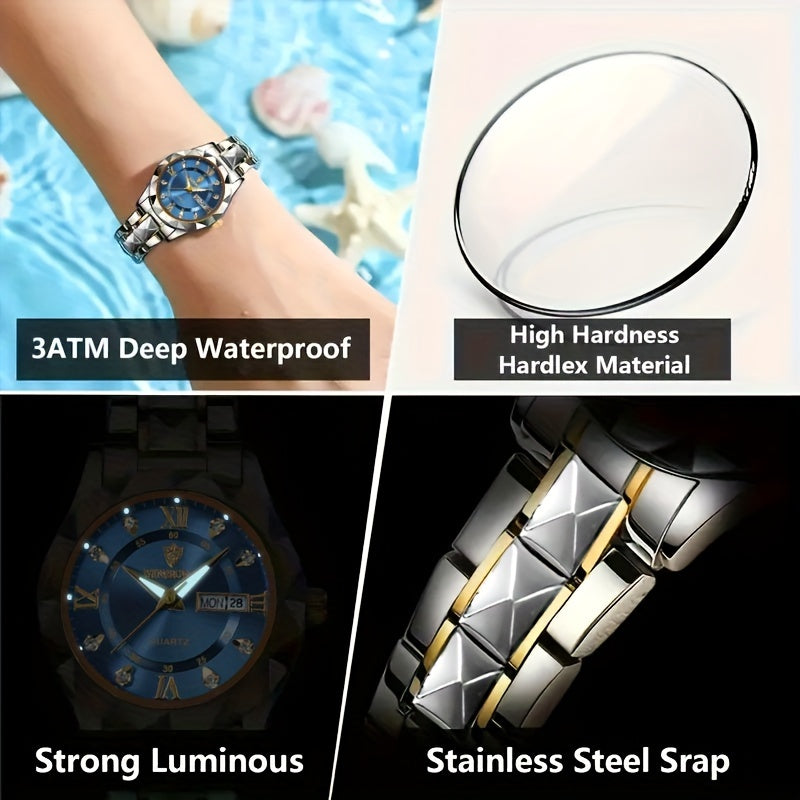 Կանացի առօրյա շքեղ պարզ լուսարձակ օրացույցով քվարցային ժամացույց