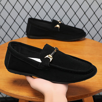 Men's Fashion Business Casual Loafers, Solid Color Casual Loafers - British Style, Black, Slip-On, Suitable for Business and Casual Wear - ayq