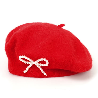 1pc Women's Wool Beret with Pearl Bow - Elegant, Breathable, and Stylish in Multiple Colors (Black, Brown, Gray, Beige, Purple, Pink) for Casual Attire