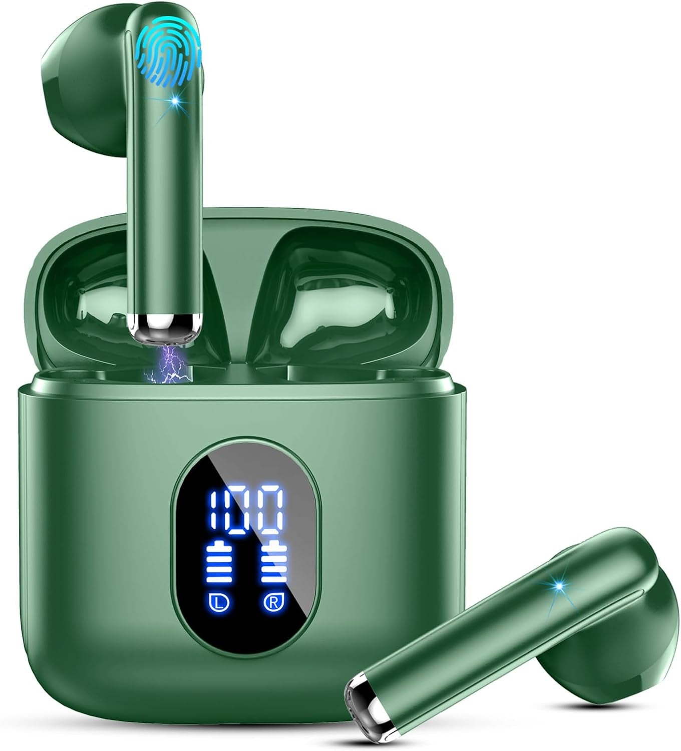 Wireless Earbuds, Bluetooth Headphones V5.4 Stereo Bass Ear Buds with ENC Noise Cancelling Mics, 40H Bluetooth Earbuds with LED Display Charging Case, IP7 Waterproof Earphones for Android Ios, Black
