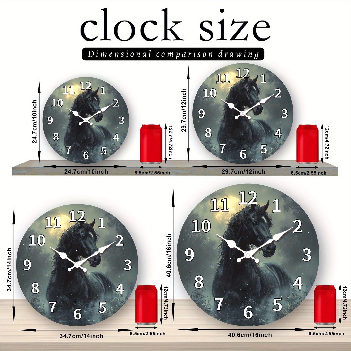 1pc, Wooden Wall Clock, Animal Theme - Majestic Horse Pattern Design, Silent Clock, Suitable for Living Room, Bedroom, Kitchen, Office Decoration, Modern Home Decor, Ideal Birthday, Holiday, New Year Gift (AA Battery Not Incl