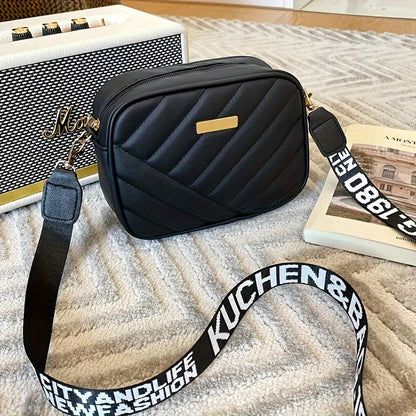 Women's Fashion Quilted Pattern Crossbody Bag, Faux Leather, Casual Shoulder Purse With Adjustable Strap
