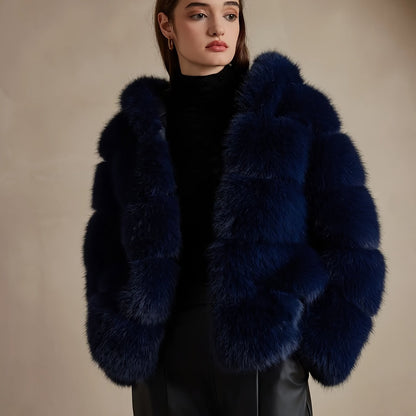 Women's Elegant White faux fur coat - Luxury Winter Outerwear with Single-Button Closure, Machine Washable Cold-Weather Jacket for Evening Events, Parties & Everyday - Chic Winter Coat for Women (Solid Color, O-Line Silhouett